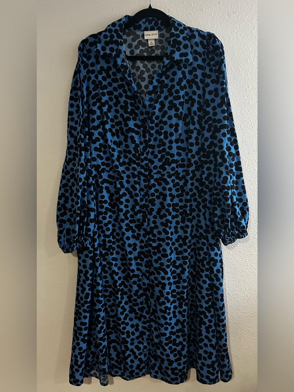 Ava & Viv Blue and Black Polka Dot Midi Dress